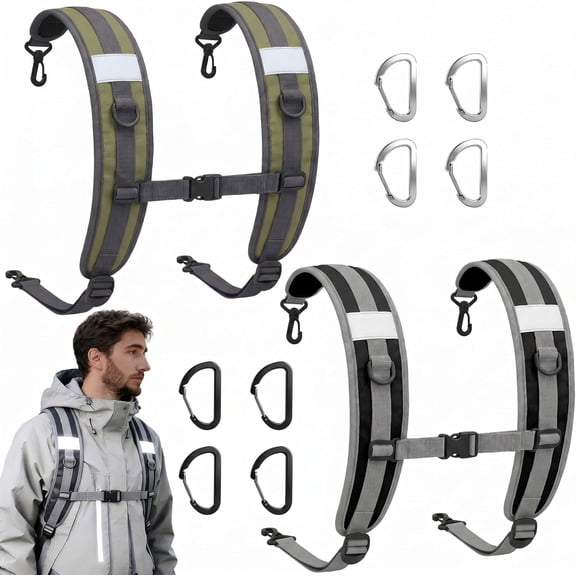 2 Pack Beach Chair Backpack Straps Adjustable Shoulder, Green, Black