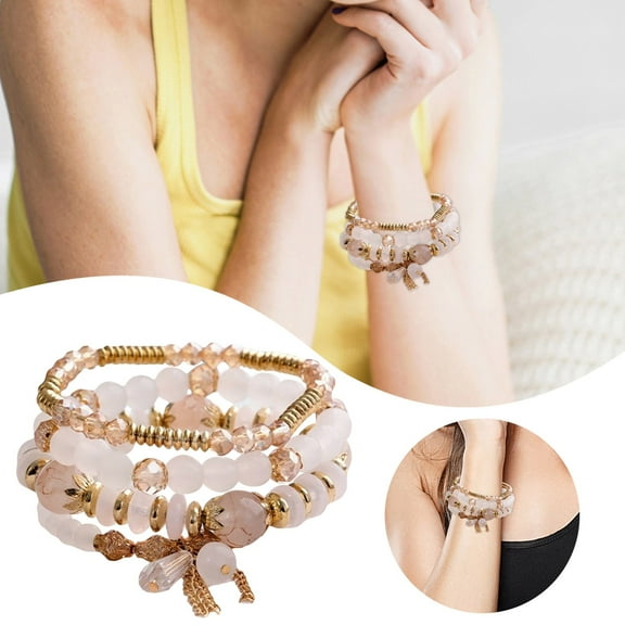 Boho Stackable Beaded Bracelets Set - 4Pcs Multilayer Stretch Bead Bracelets for Women Men, Bohemian Beach Vacation Jewelry, Hawaiian Summer Gift Idea