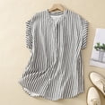thumbnail image 5 of Women's Linen Tank Tops Sleeveless Striped Button Down Shirts Curved Hem Loose Fit Casual Beach Summer Blouses (M, Gray), 5 of 6