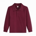 thumbnail image 5 of Ccpelsie Boys Long Sleeve Polo Shirt Kids Casual Lightweight Collared School Uniform Shirts（A01-Wine,14-15 Years), 5 of 5