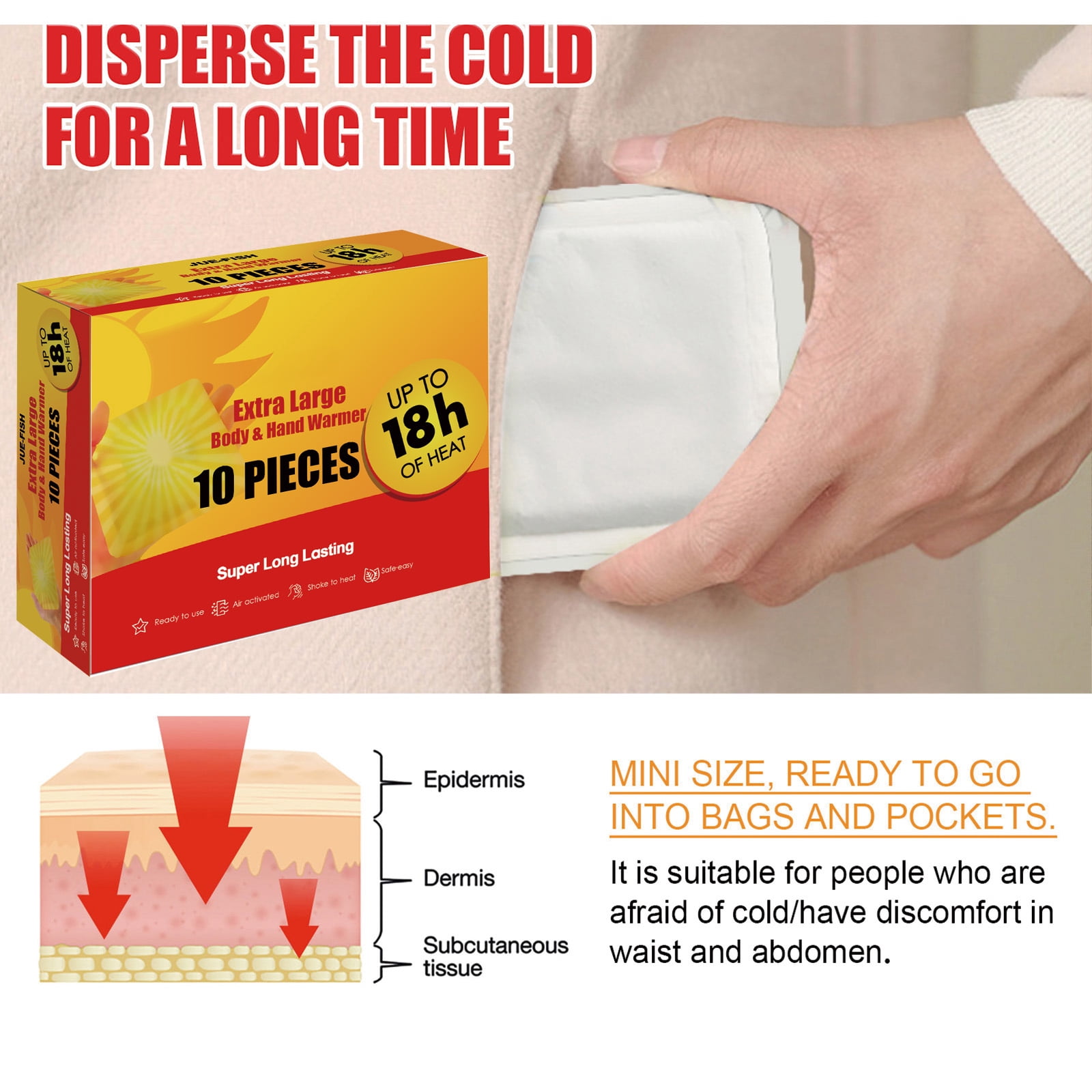 Alvantor Hand & Body Warmers for Cold Weather, Warm Patch 18 Hours Long Lasting Air Activated Portable,10PC/pack