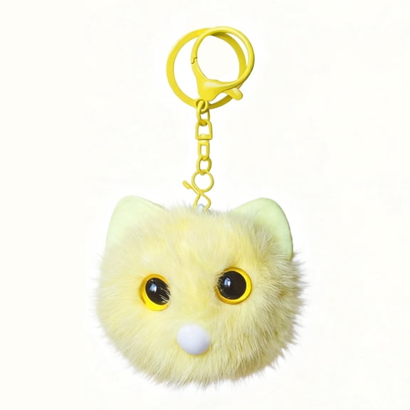 TIANCHANGZC Yellow Cat Bag Charm, Cute Plush Cat Keychain for Backpack, Purse & Handbag, Squeeze to Blow Bubbles, Soft Kitty Accessory, Gift for Women and Girls