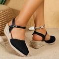 thumbnail image 4 of Womens Espadrilles Woven Closed Toe Wedge Sandals Classic Summer Cork Wedges Heels with Ankle Strap Thick Sole Dressy Beach Shoes Black Size 8.5, 4 of 8