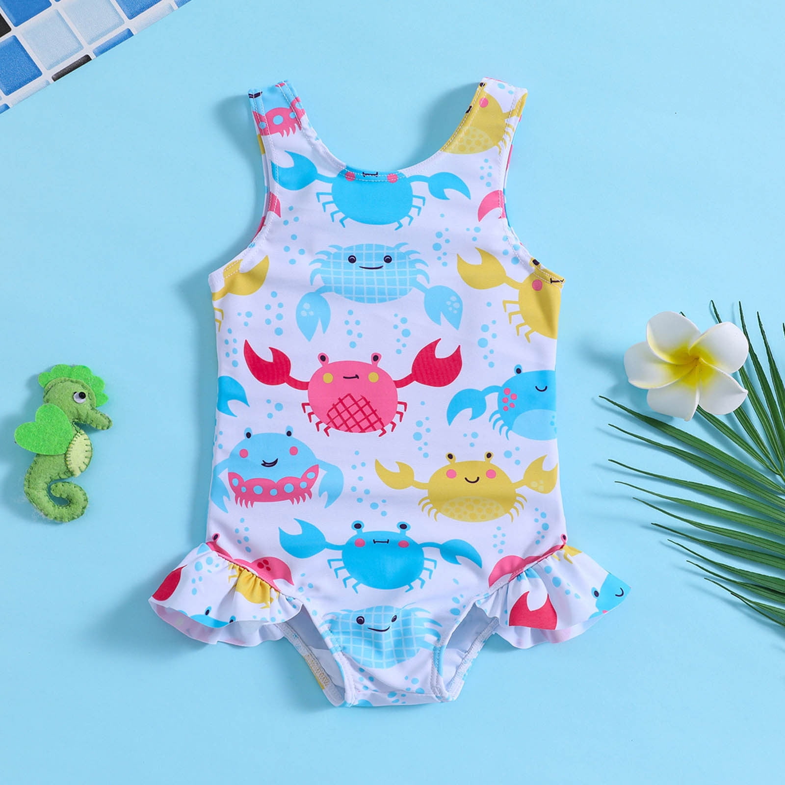 XDZJLR Swimsuits for Girls for Summer Ruffles Cartoon Prints 1