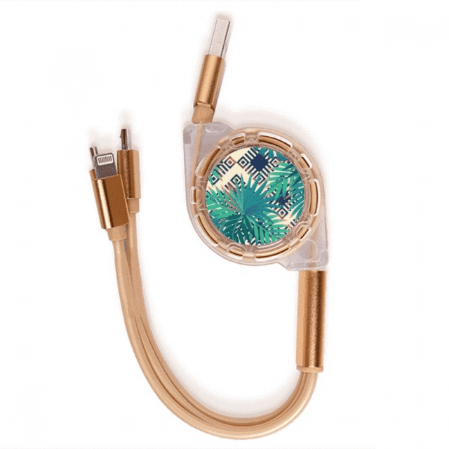Green Tropics dibujo arte vegetal Cable de carga telescópico múltiples USB tres en uno