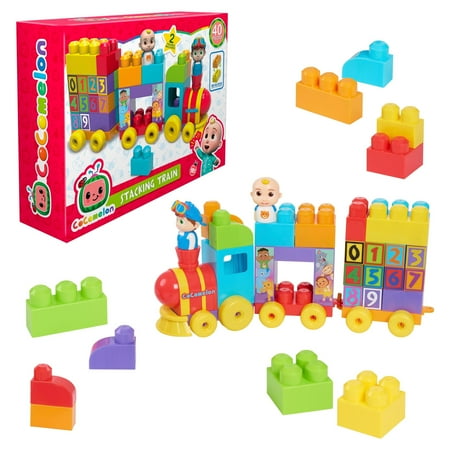 UPC: 0886144961182 | CoComelon Stacking Train 40 Piece Large Building Block Set Includes JJ and TomTom Figures Color and Number Recognition Officially Licensed Kids Toys for Ages 18 Month Gifts and Presents
