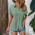 thumbnail image 2 of FAIWAD Shirts for Women Short Sleeve Lapel Collar Button Down Shirts Dressy Casual Loose Textured Work Blouses, 2 of 8