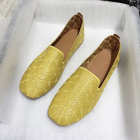 DIVVce Floral Embroidery Loafer Flats For Women Closed Toe Slip On Breathable Comfortable Casual Footwear