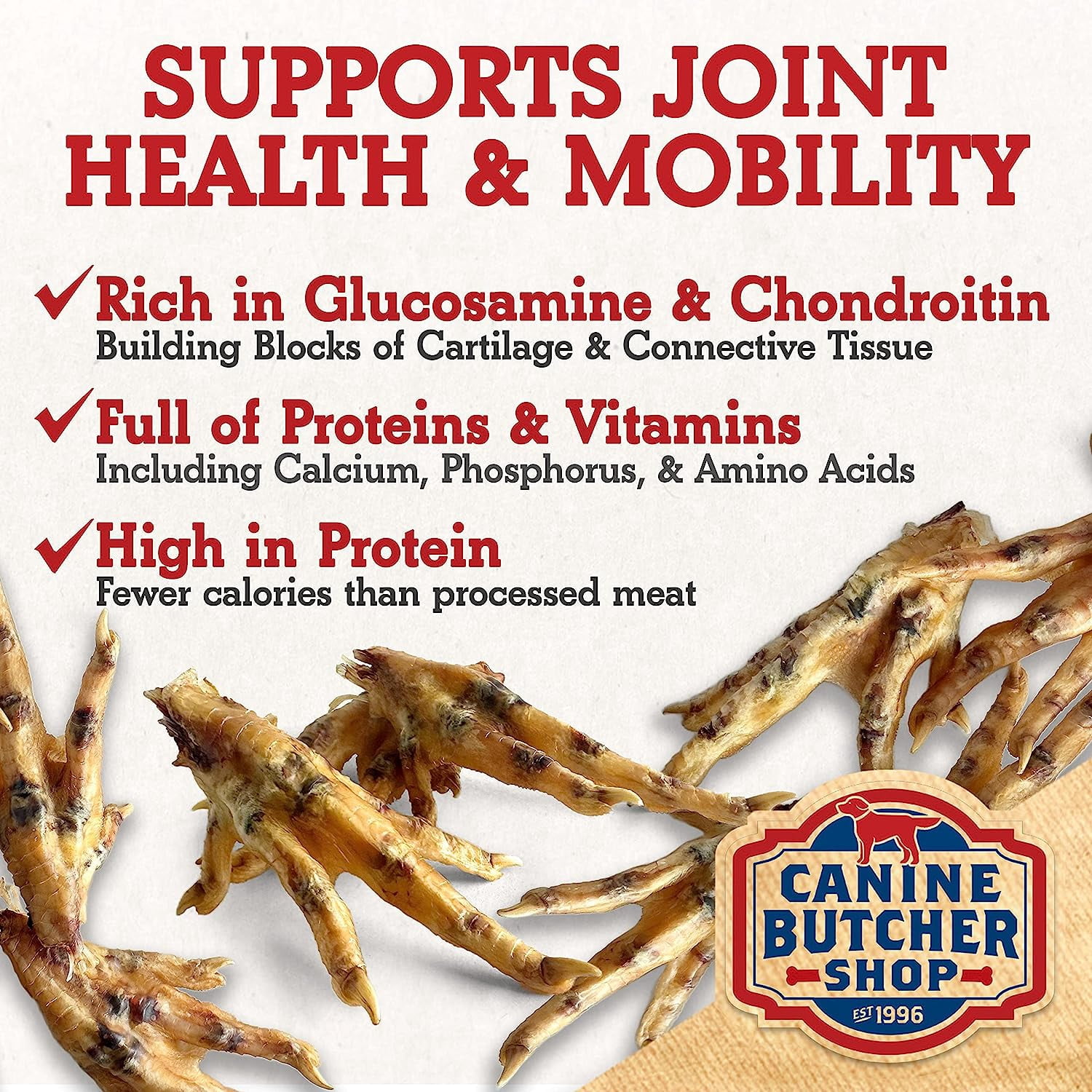 Canine Butcher Shop Chicken Feet Dog Treats, Raised & Made in USA (30-Pack), Dehydrated Chicken Feet, All Natural Dog Chews & Dog Snacks