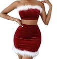 thumbnail image 6 of Douhoow Women Christmas Skirt Outfits, Contrast Color Plush Tube Top + Bodycon Mini Skirt, 6 of 7