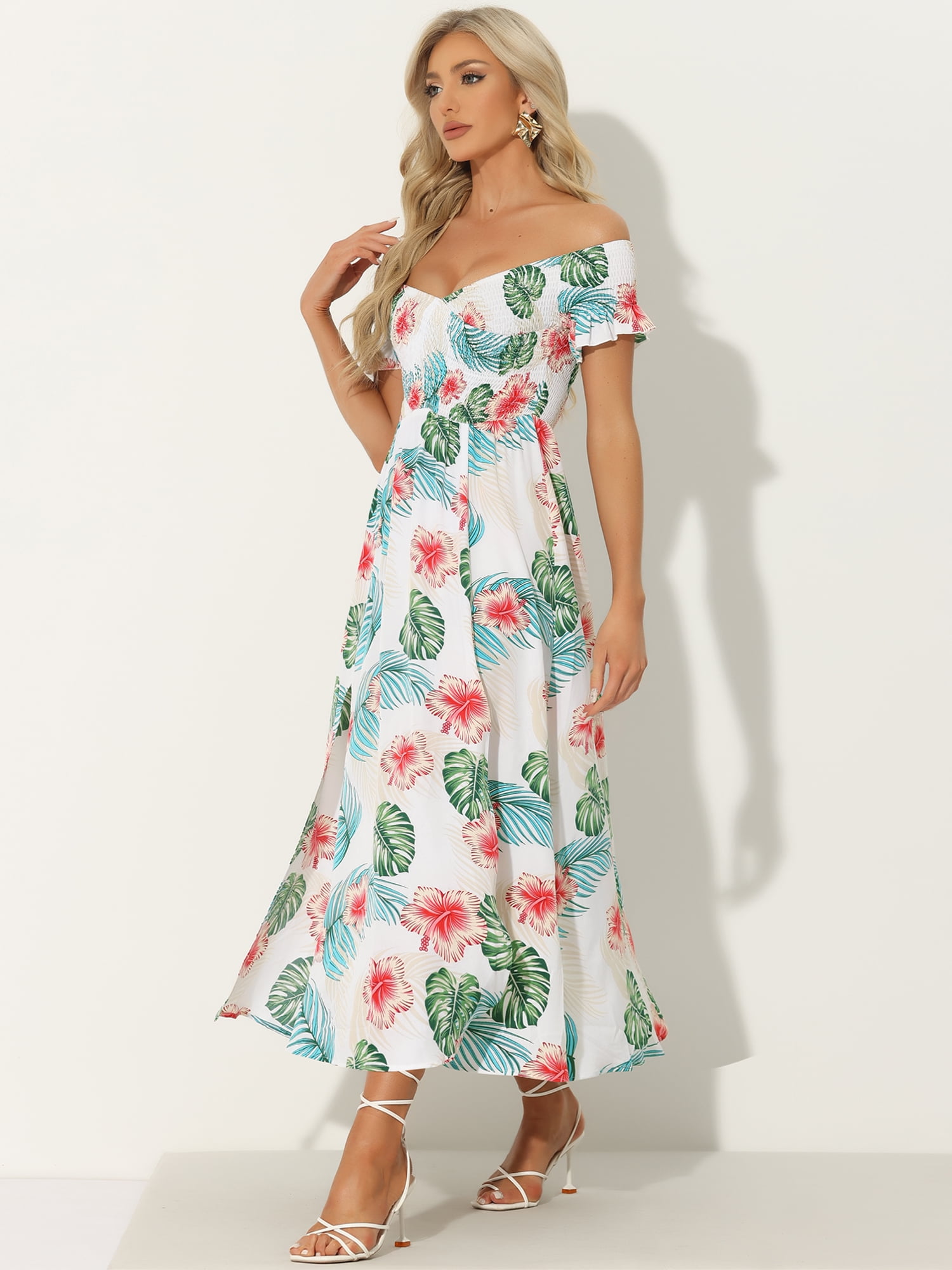 DARING DIVA Floral Dress Midi Beach Summer Dress M White