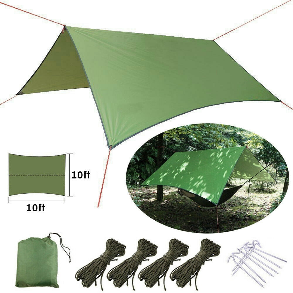 10x10ft Camping Tent Cover Tarp Sun Shade Hammock Waterproof Shelter Lightweight