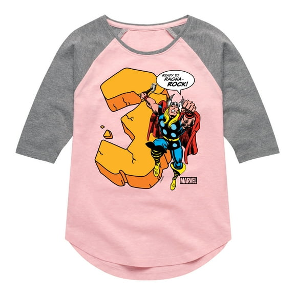 Marvel Thor - Birthday Three - Toddler and Youth Girls Shirt Tail Raglan