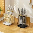 thumbnail image 4 of Cutting Board Organizer Holder Knife Block Holder Pot Lid Rack Drying Rack with Draining Tray Kitchen Countertop Cabinet Pantry Bakeware Black, 4 of 4