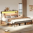 thumbnail image 6 of Bestier King Size Bed Frame with 49.2" High LED Storage Headboard Shelf, Metal Platform Bed, Black, 6 of 10
