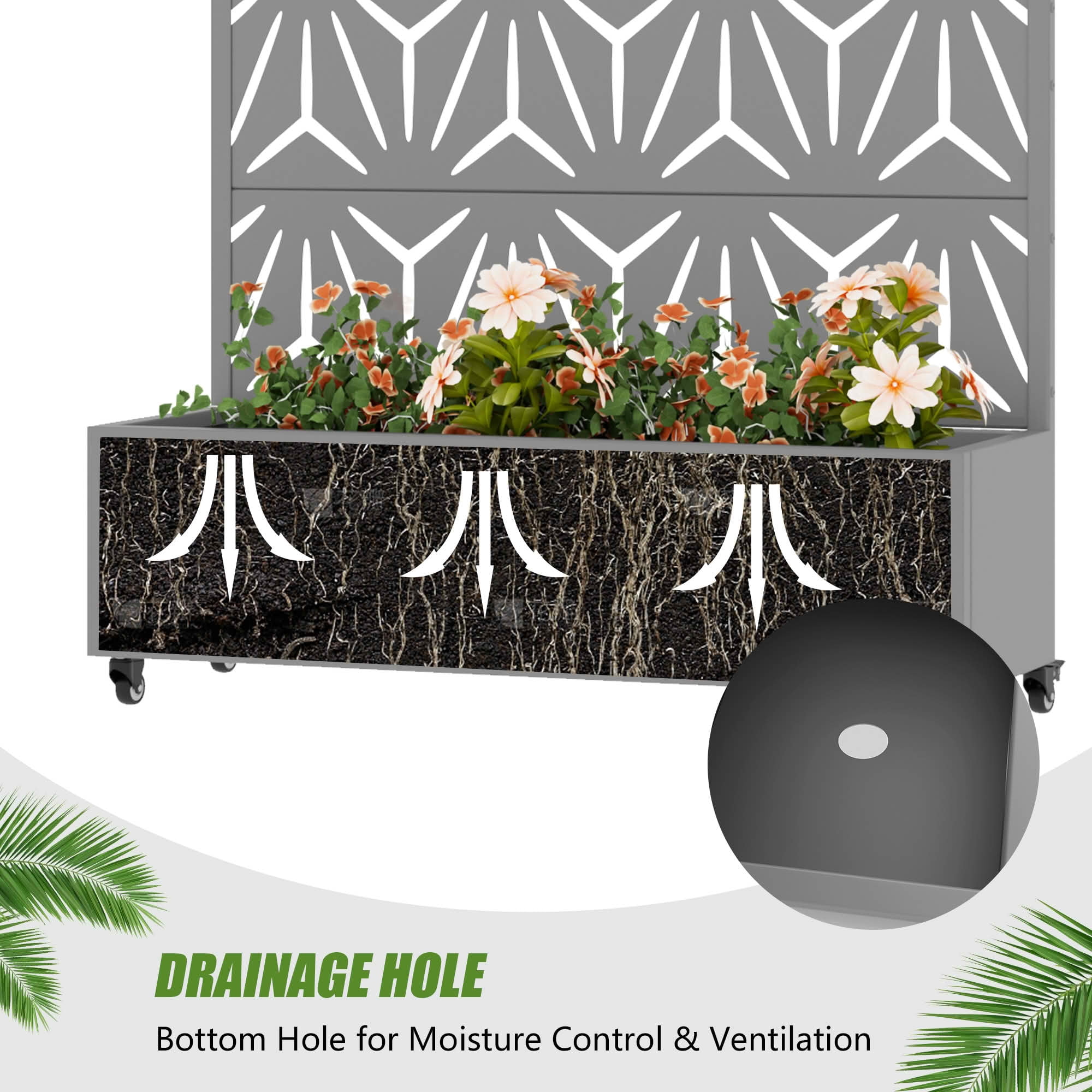 MAYEERTY 47X47" Metal Outdoor Gray Privacy Screen with Planter Box for Backyard & Garden, 3 Piece Set