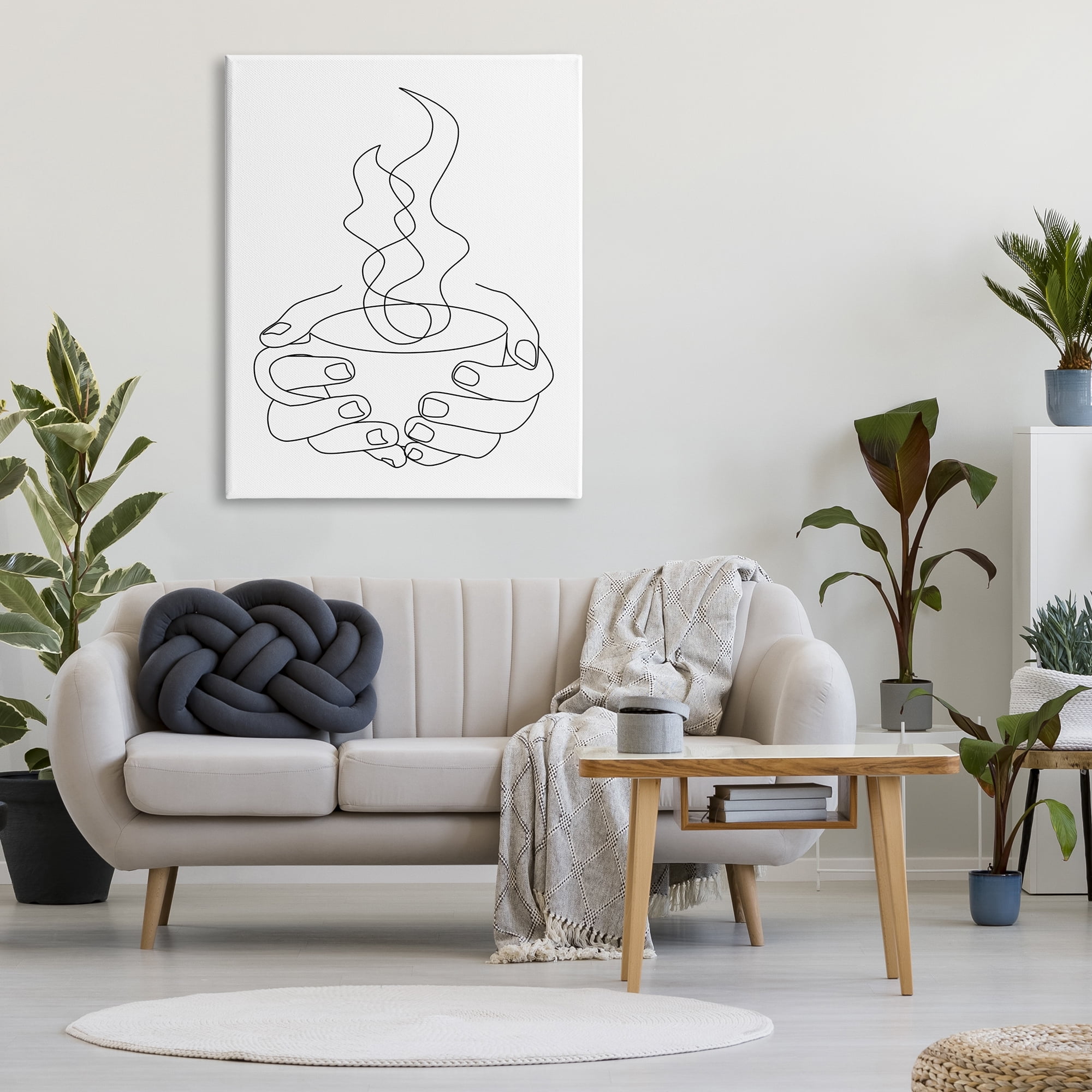 Stupell Industries Hands Grasping Hot Coffee Cup Minimal Line Drawing, 36 x 48, Designed by JJ Design House LLC