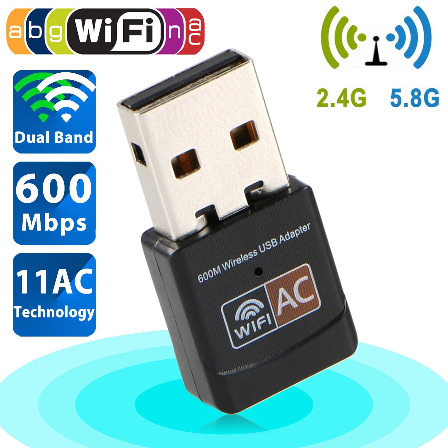 600Mbps Dual Band 2.4GHz 5GHz WiFi Adapter USB Wireless 802.11ac/a/b/g/n Dongle 