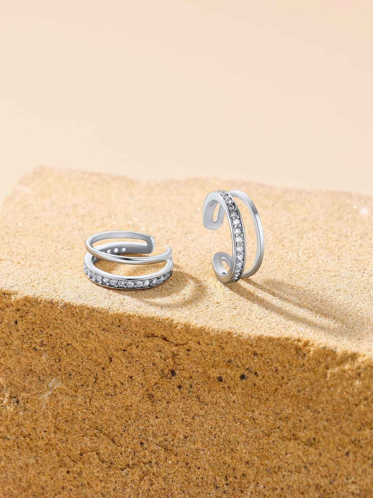 Suplight 925 Sterling Silver White Gold Plated Ear Cuffs Earrings, Smooth-Surface & Zircon Huggie Clip On Cartilage Earrings for Women