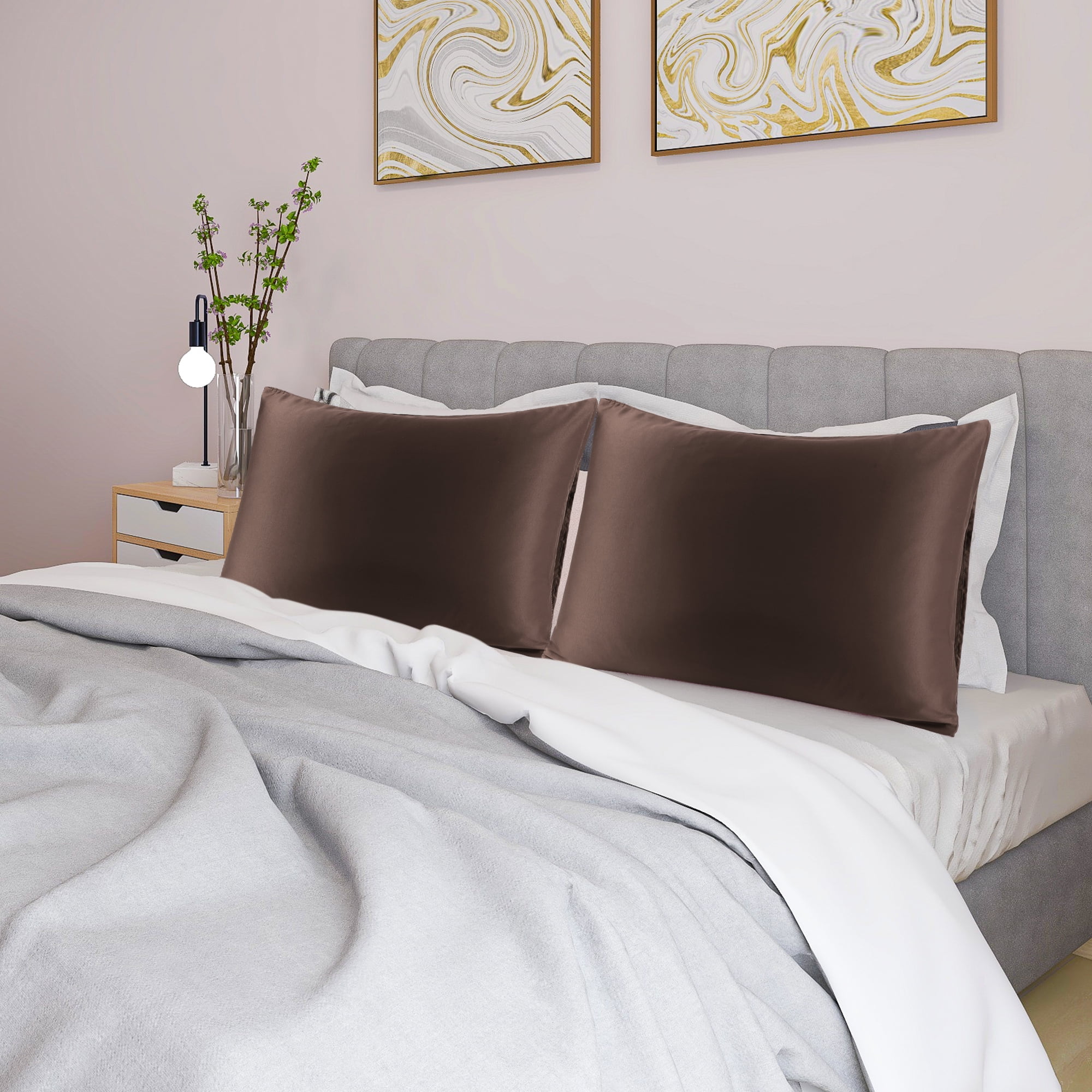 Unique Bargains 4 Pack Satin Pillowcases for Hair and Skin, Brown Queen