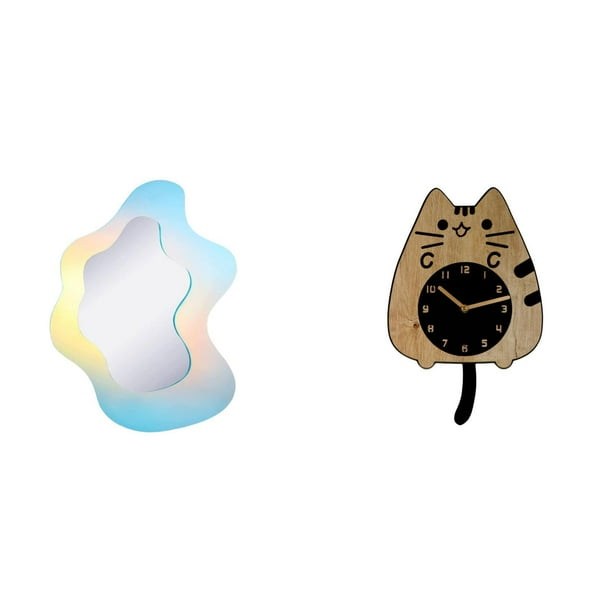 Reloj De Espejo Acrílico Con Forma De Gato Ondulado, Adorno De Pared Decorativo Moderno, Espejo De Maquillaje Silencioso Para Colgar En El Baño, La Cocina O La Oficina. Ideal Como Regalo De