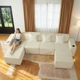 thumbnail image 2 of SEENYOO 133" Cloud Couch, White Modular Sectional Sofa with 2 Ottomans, Corduroy Deep Seat for Living Room, No Assembly Required, 2 of 17
