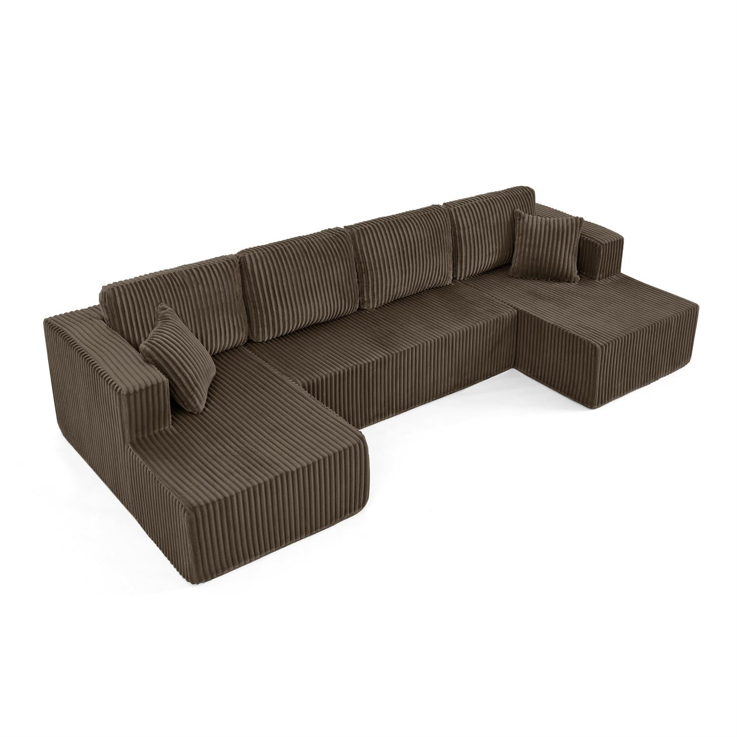 Demi Bonn 132" U-Shaped Modular Sectional Sofa, Modern Corduroy Couch for Living Room & Bedroom, Minimalist Comfy Sleeper Sofa, Brown