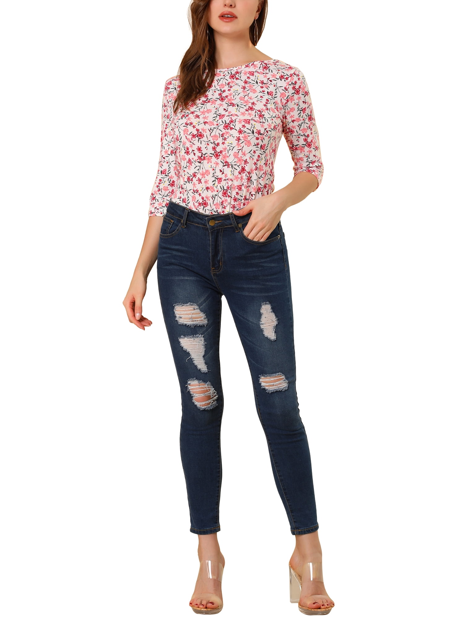 DARING DIVA Women's Halloween Costume 1/2 Sleeve Floral Top S White-Floral