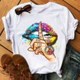 thumbnail image 1 of Mujeres Tops cuello redondo Sexy negro camisetas beso labio divertido verano mujer suave camiseta labios acuarela gráfico camiseta Top9180 Tan Jianjun unisex, 1 of 2