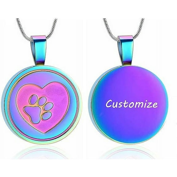 Circle Cremation Jewelry for Ashes for Pet Keepsake Urn Necklaces with Cat Dog Paw Print Holder Pet's Ashes Pendant Memorial Gifts for Love Ones