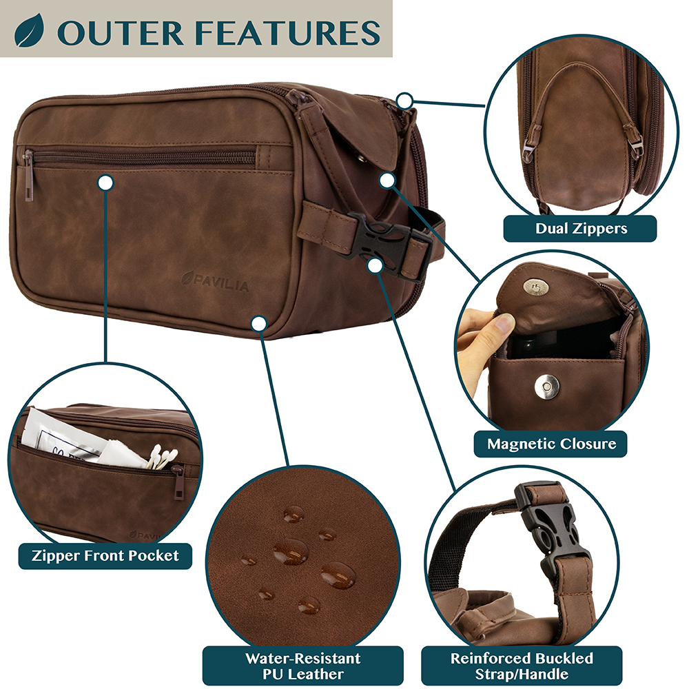 Pavilia Men's Leather Toiletry Bag photo 3