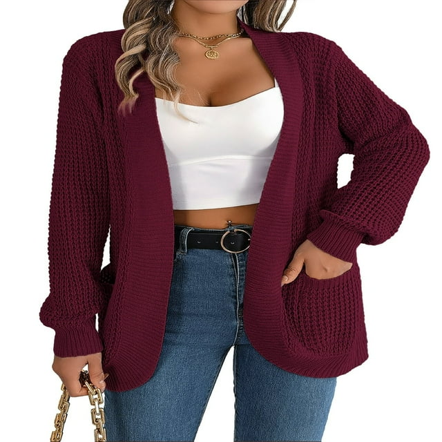 MesaSe Womens Open Front Knit Cardigan Long Sleeve Solid Color Pocket Sweater Loose Fall Tops S
