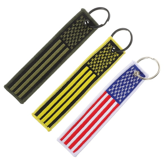Hytrove 3pcs Embroidered Flag Keychain Key Ring Accessories For Women Stylish Flag Key Tags