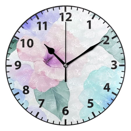 Hibiscus Blooms Wall Clock Modern Small Clock Black Hands for Office, Home, Bedroom,School 9.84in