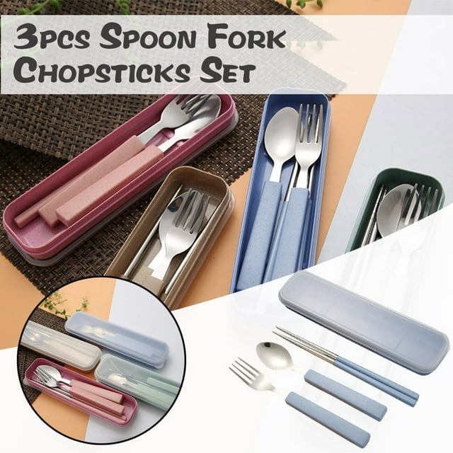 Iumwxz Forks 3pcs/Set Spoon Fork Chopsticks Stainless Steel Travel Cutlery Tableware Box Cutlery Set Beige Stainless Steel Online Shopping