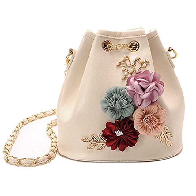 pitrice Women Flower Pattern Drawstring Bags Crossbody Bucket One Shoulder Messenger Bag Handbag No.1