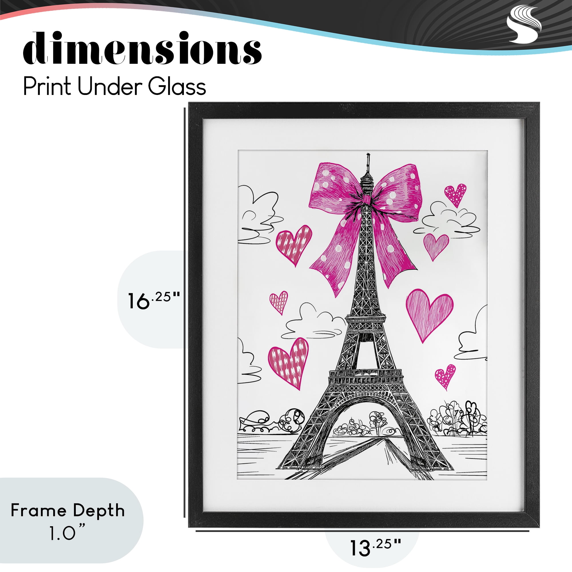 Stupell Industries Heart Patterned Eiffel Tower Black Framed Print Under Glass, design by Jess Stempel