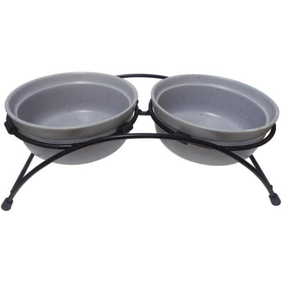 INDIPETS Pawsome Pottery Stoneware Pet Feeders: Non-Skid Pet Water and Food Bowl | 24 oz, Slate (PN: 200006)