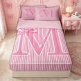 thumbnail image 3 of Erosebridal Princess Bow Initial M Zipper Twin Comforter Sets with Fitted Sheet and 2 Pillowcases for Women, Cute Stripe Ribbon Zipper Bedding Set, Pink Reversible, 4 Pieces, 3 of 7