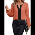 thumbnail image 3 of Blusas Elegantes e Informales para Mujer, con Cuello en V y Bloques de Color, para el Trabajo, de Larga, Ropa de Moda para Otoño Coral M, 3 of 9