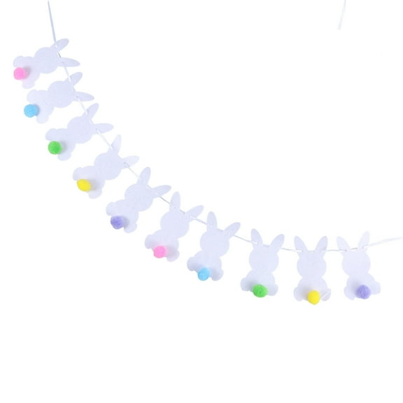 SKISUNO 1 Set Party Supply Decorations Nonwoven White Rabbit Shape Bunting for Easter and Spring Festivals