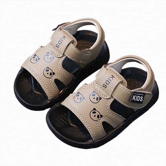 Gubotare Baby Summer Shoes Kids Sandals Boys Girls Slide Footbed Slipper with Adjustable Straps for Little Kid/Big Kid Size 6.5 (Khaki,Toddler 6.5)