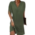 thumbnail image 4 of Hiborth, vestido con cuello en V y manga de murciélago, elegante, holgado, para mujer, cuello en V, plisado, medio Color sólido, suave, transpirable, para ir por encima de la rodilla, 4 of 5