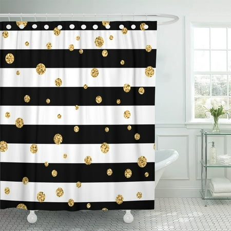 Gold Polka Dot On Lines Golden Confetti, Black Shower Curtain