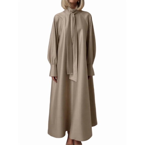 Dress for Muslim Eid Prayer Jilbab Dubai Women Maxi Kaftan Islamic Salah Dress Soft Muslim Women Clothes Khaki L