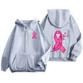thumbnail image 2 of Zhanying Chandail à Col Rond pour Femmes Chandail pour Femmes Prévention du Cancer Mensuel Fermeture Éclair Manches Longues Poche Cordon de Serrage Chandail à Capuchon de Sport Décontracté, 2 of 6