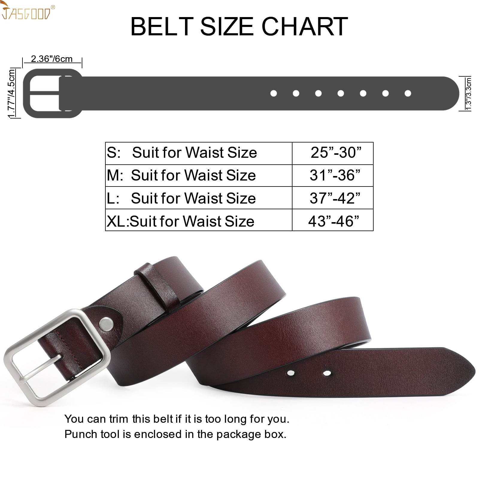 Women Belts for Jeans, JASGOOD Ladies Leather Brown Belts for