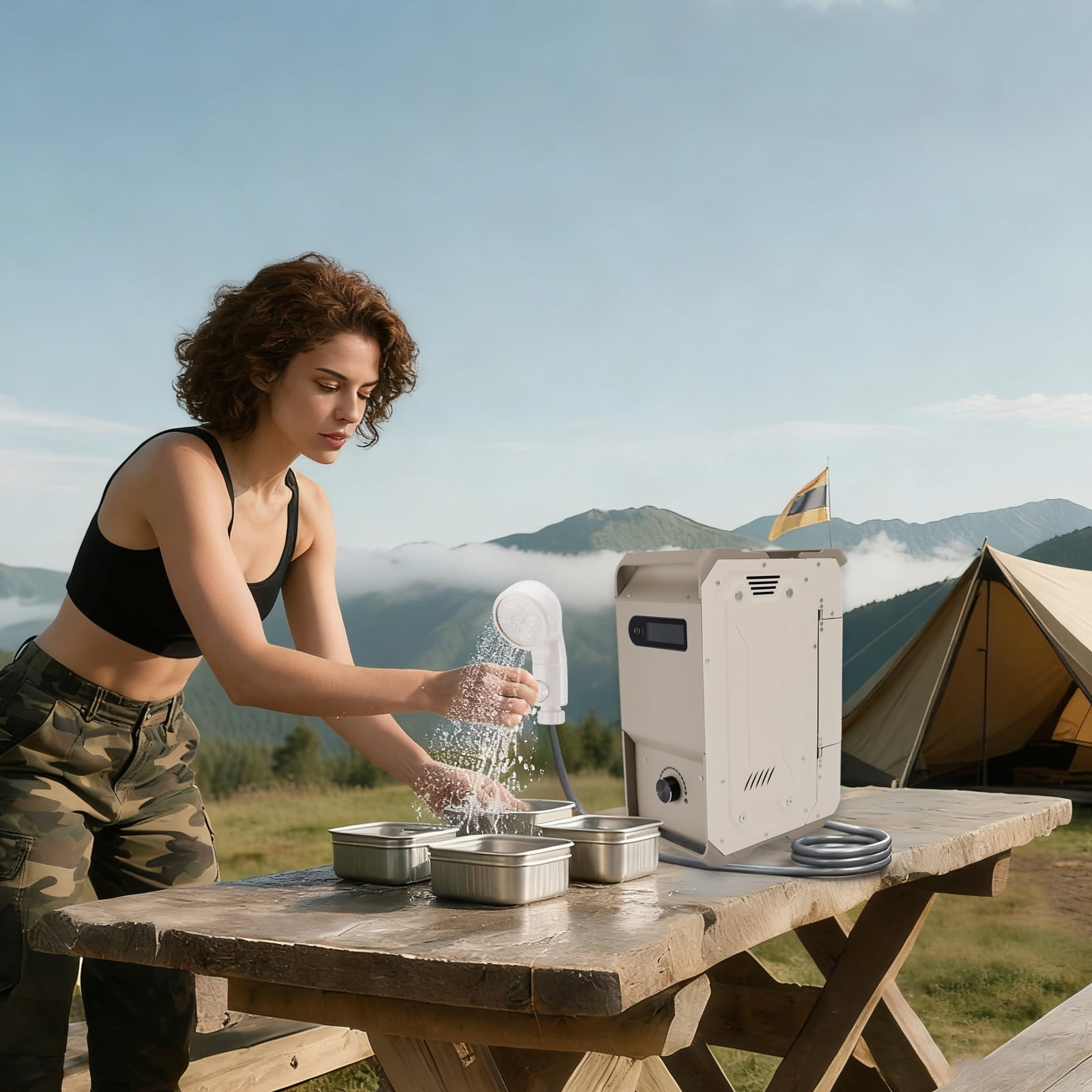 Portable Water Heater with Shower Pump, Max 200mins 3s Instant Hot, 7800mAh Rechargeable Built-in Battery for Outdoor Cleaning, Camping, Hunting, Hiking