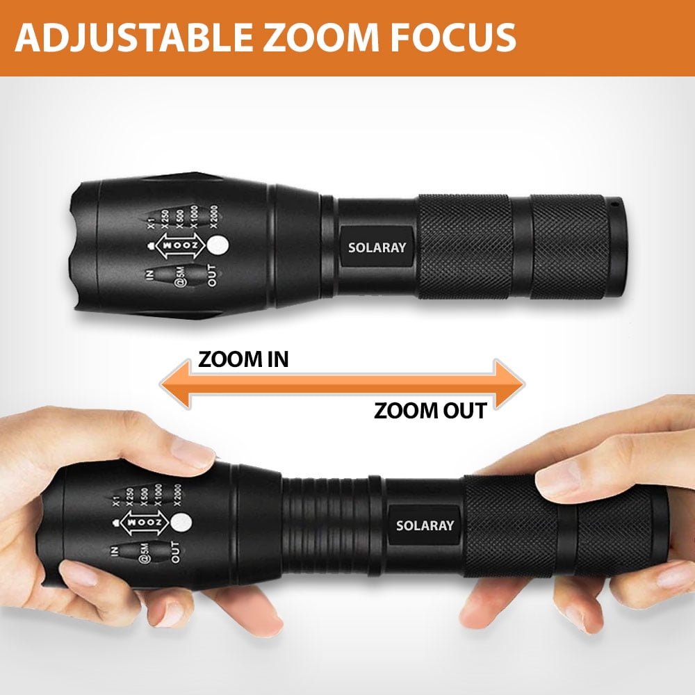 LED Tactical Flashlights - 5 Light Modes and Zoomable Small
