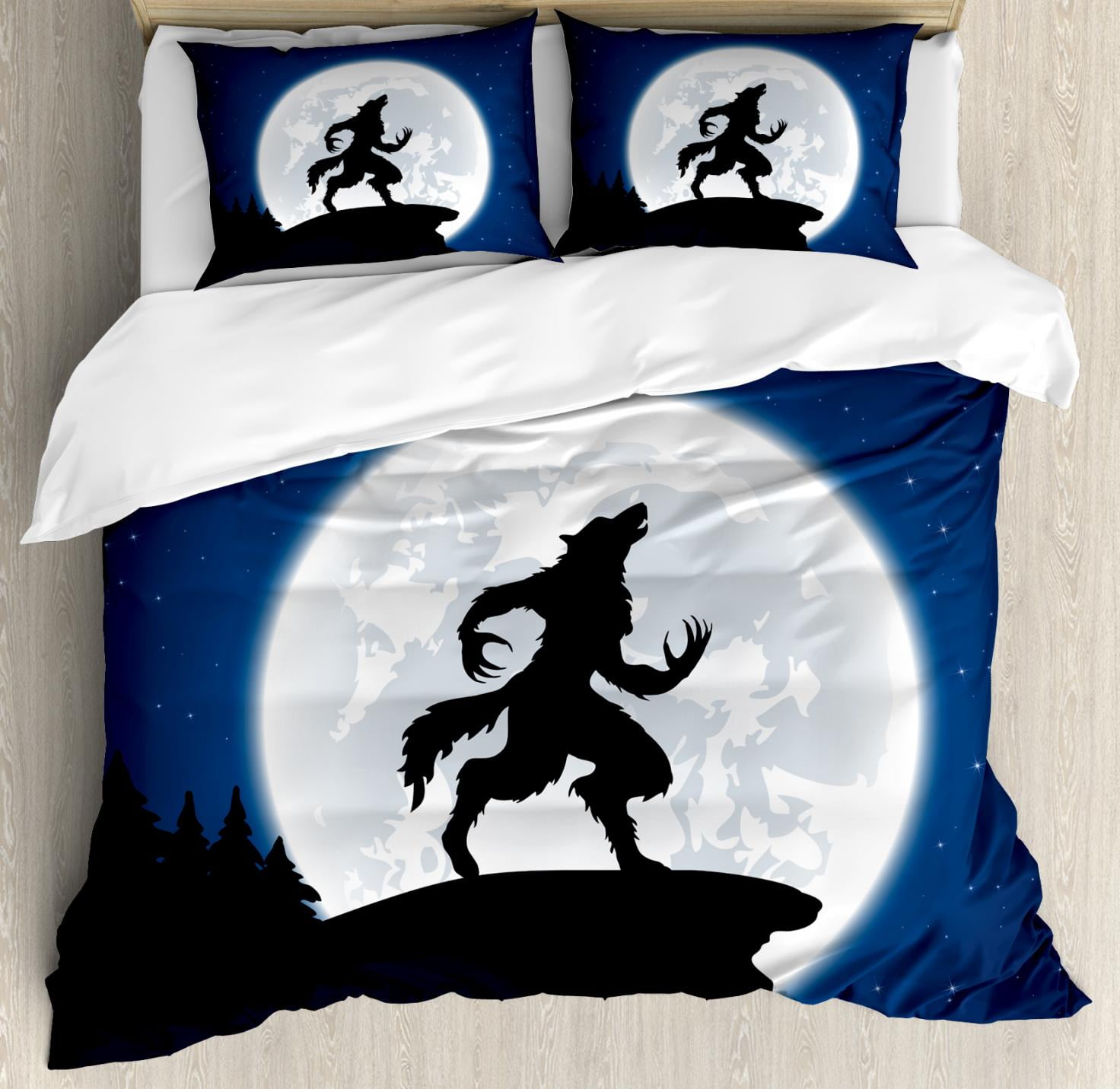 Wolf Duvet Cover Set Full Moon Night Sky Growling Werewolf